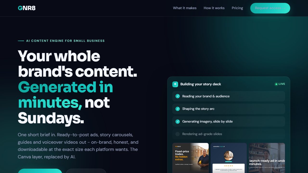 GNR8 - AI content and outreach engine for small business